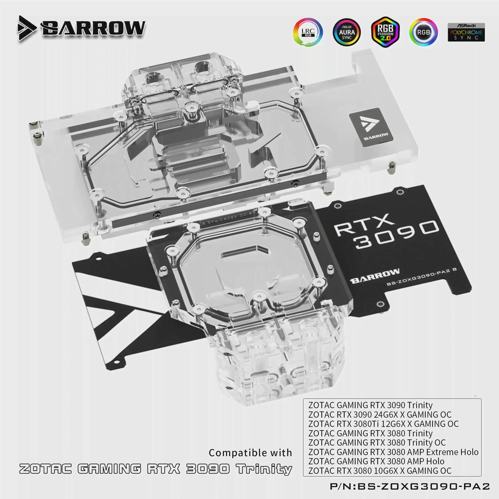 Водоблок BARROW с полным покрытием используется для ZOTAC GAMING RTX 3090X/3080 TI с поддержкой видеокарты Trinlty GPU Задняя панель BS-ZOXG3090-PA2B-0
