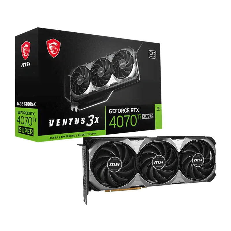 MSI Видеокарта GeForce RTX 4070 Ti SUPER RTX 4070 Ti SUPER 16G VENTUS 3X OC 16 ГБ (wx-rtx4070tisuperwts3x0c-xk)